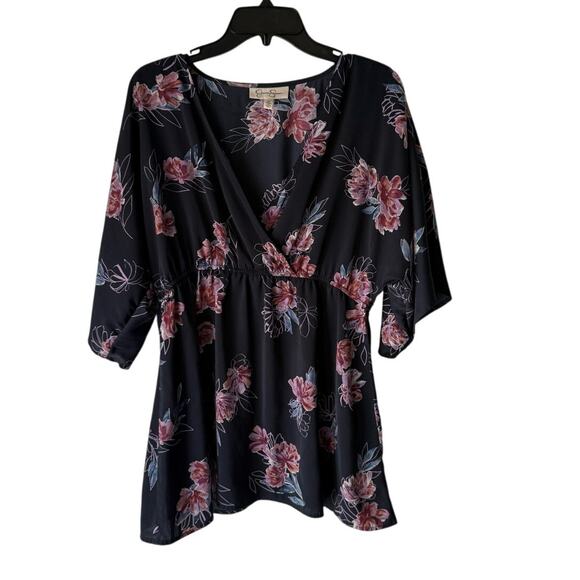 Jessica Simpson Size Medium Floral Purple Feminine Babydoll Top - Picture 1 of 8